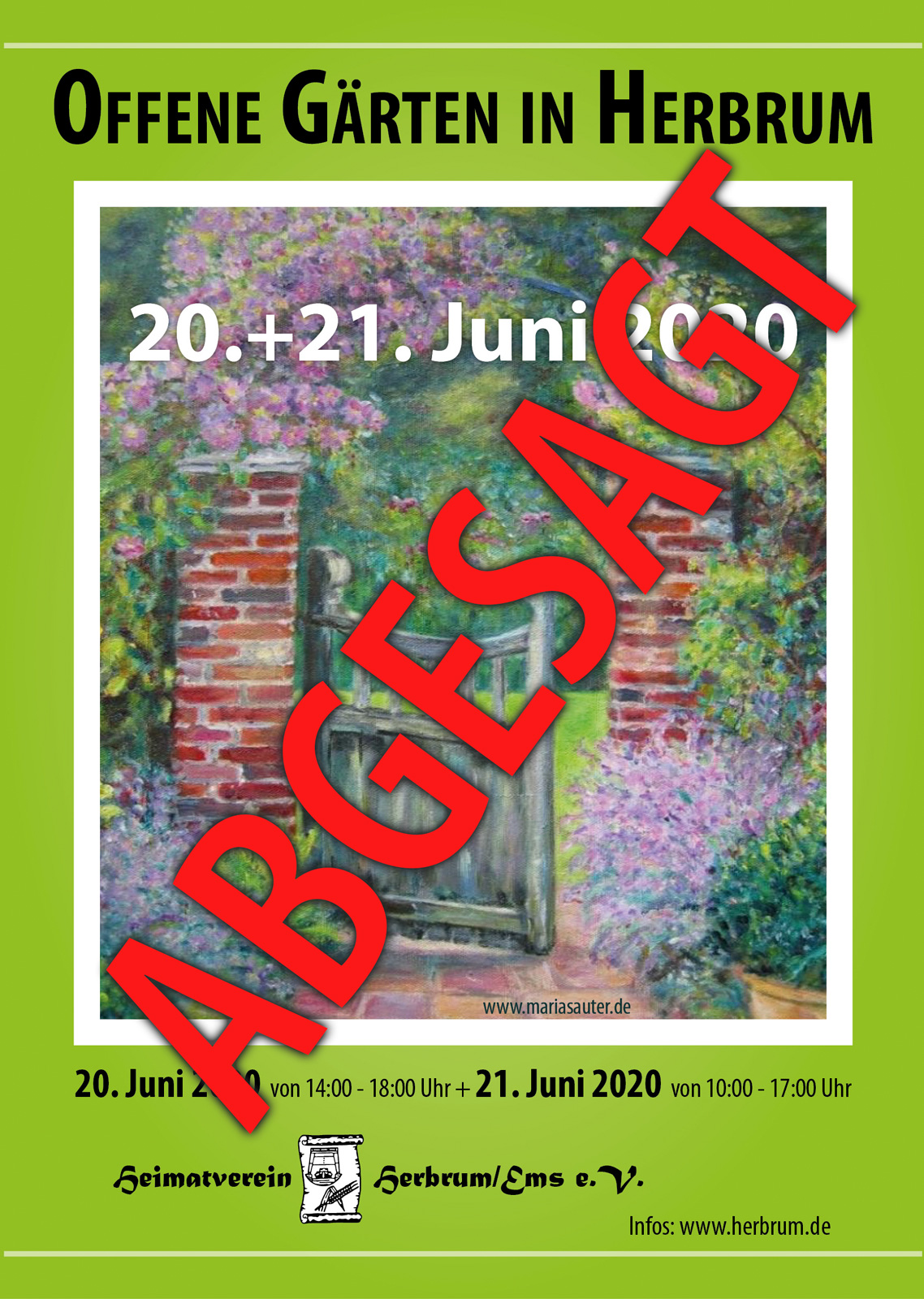 Poster offene Gärten 2020 Herbrum A3 abgesagt
